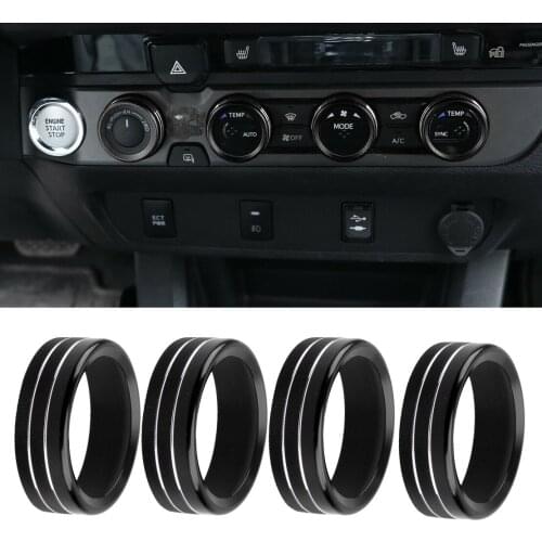 1 Set Black Console AC Air Condition Switch Button Knob Rings Trims Covers Fit for Toyota Tacoma 2020 2019 2018 2017 2016