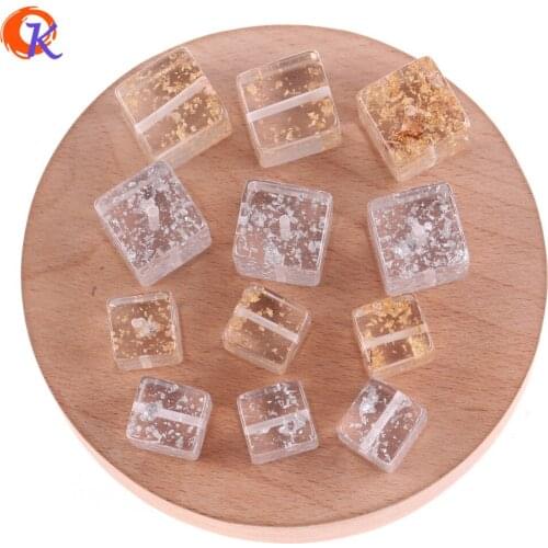 Cordial Design 12MM 16MM 50Pcs Earring Findings/Resin Beads/Hand Made/Square Shape/Gold&Rhodium Foil In Bead/Jewelry Accessories