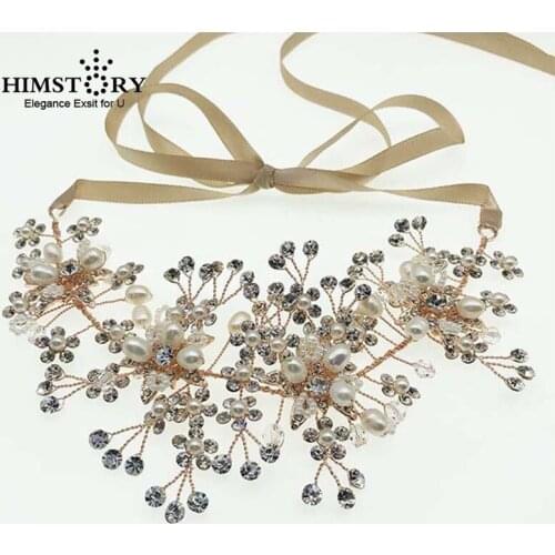 Himstory Handmade Romantic Rose Gold HairBand Wedding Headbands Bridal Pageant Head Pieces PArty Everning Holiday Hair Jewelry