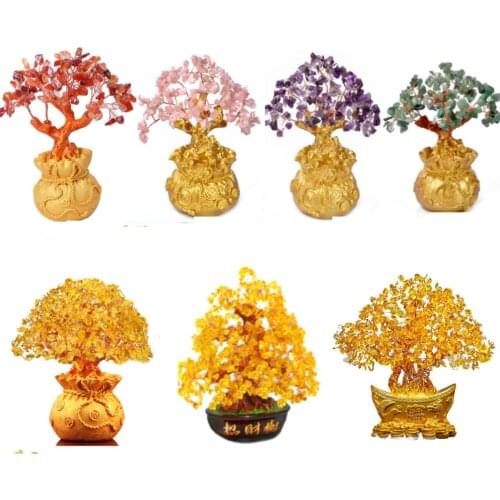 Crystal Money Tree Ornament Gold Ingot Tree Desktop Deco yuanbao Fortune Trees Feng Shui LUCKY Wealth Gift Chinese Golden Tree