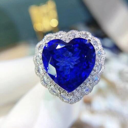 H215 Tanzanite Ring Fine Jewelry Pure 18K Gold Natural Tanzanite Gemstones 10.8ct Diamonds Female Anniversary Gift Fine Rings