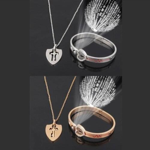 100 Different Language I Love U Heart Lock Key Couple Bracelet Necklace Lovers T4MD