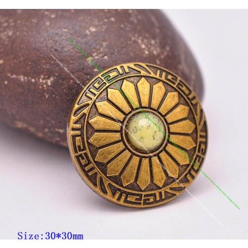 10pcs 30mm Brass Sun Flower Beige Turquoise Bead Leathercraft Western Belt Pouches Keychain Conchos For leather Screwback