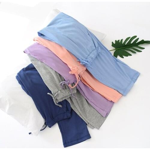 Summer and Autumn Pajama Pants Knitted Pure Color Model Sleep Bottoms Sleep Wear for Women Drawstring Loose Thin Lounge Pants