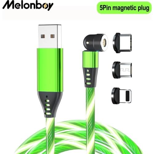 Magnetic Charging Fast Mobile Phone Cable Data Flow Luminous Lighting Cord Charger Wire for Samaung LED Micro USB Type C 1M
