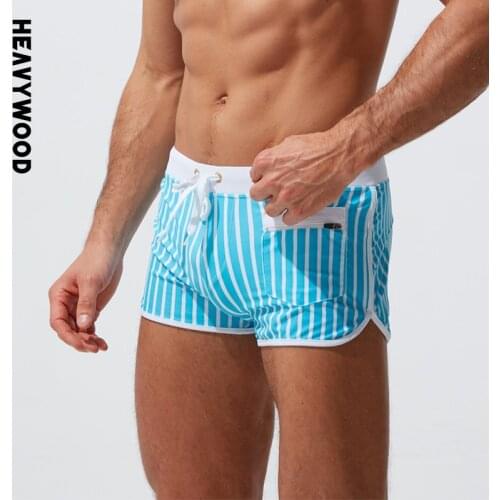Heavywood Mens Swimming Trunks Ealstic Waist Lining Swim Surf Boxer Running Fitness Shorts Drawstring Pocket Zipper Beach Pants