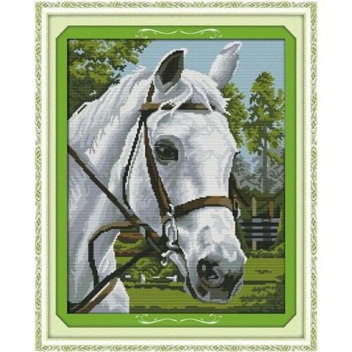 White horse cross stitch kit cartoon 14ct 11ct print canvas stitching embroidery DIY handmade needlework