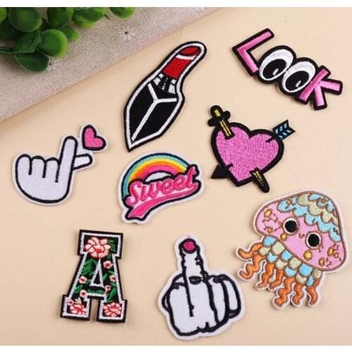 New Embroidered Fabric with Trendy Lipstick Octopus Rainbow Embroidery Badges DIY Clothing Decorative Patches Stick