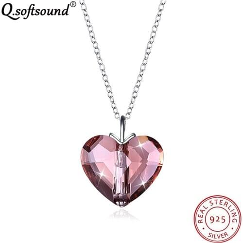 2018 New Heart-shaped Top Grade Purple Crystal Pendant Necklaces For Women Real 925 Sterling Silver Jewelry Collier Femme QN328B