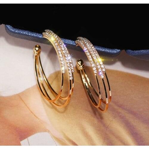 2021 New Fashion Golden Earrings, Large Full Diamond C-Shaped Earrings, A Gift For Women