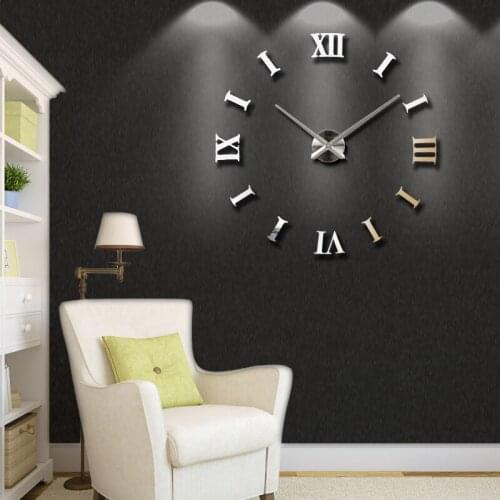 New Clock Watch Wall Clocks 3D DIY Acrylic Mirror Stickers Home Decoration Living Room Quartz Needle Wall Clock