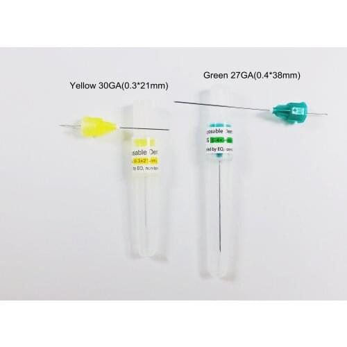 Dental Disposable Delivery Syringe Needles Injection Tip 100pcs/Box Green Yellow