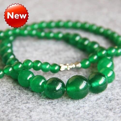 New 6-14mm Natural Green Chalcedony Necklace Women Girls Gifts Beads Round Natural Stone Beads DIY Fashion Jewelry Making Design