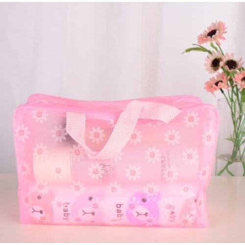 1pcs Flower Daisy Pattern Plastic Waterproof Makeup Bag Storage Bag Travel Organizer Cosmetic Storage Holder for Home