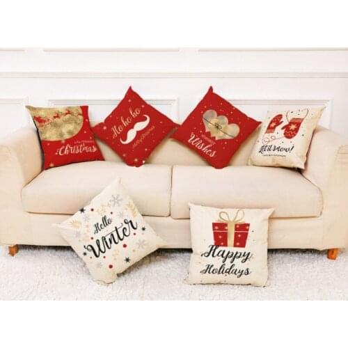 Christmas Home Decoration Xmas Decor Christmas Pillow Case Santa Elk Printed Pillow Case Sofa Cushion Cover Home Decor