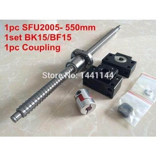 SFU2005- 550mm ball screw with METAL DEFLECTOR ball nut + BK15 / BF15 Support + 12*8mm Coupling