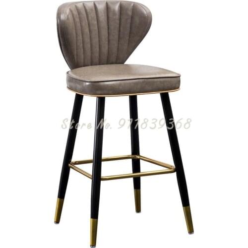 Nordic Bar Chair Modern Simple Bar Chair Light Luxury Front Desk Island Cashier High Footed Stool Home Back Chair Leather