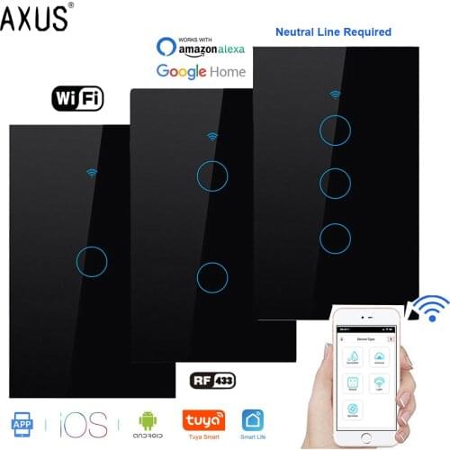 Wifi Smart touch switch Light switch No Neutral Wire Required Smart Home 1/2/3 Gang Voice Control Alexa Tuya App wireless Remote