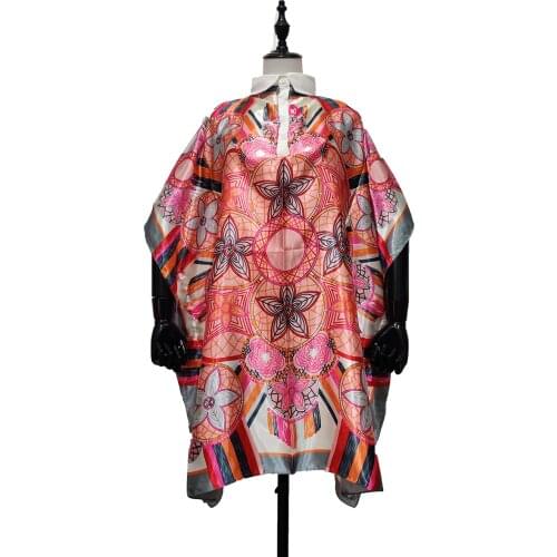 Thailand Traditional 2021 New Fashion Satin Silk Printed Collar Midi Dresses Free Size Saudi Arabi robe africaine femme