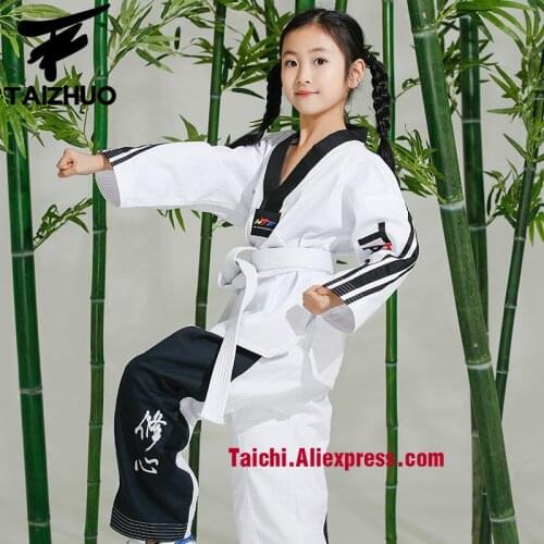 Martial Arts Tae Kwon Do Children Taekwondo Uinform For Poomsae & Training,WTF Uniform,110-155cm White Color Stripe