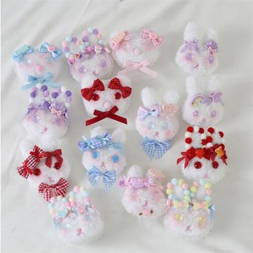 Lolita Cute Bow Strawberry Plush Rabbit Bear Doll Hairpin Brooch Pin Gift for Girls Hair Accessories B1751