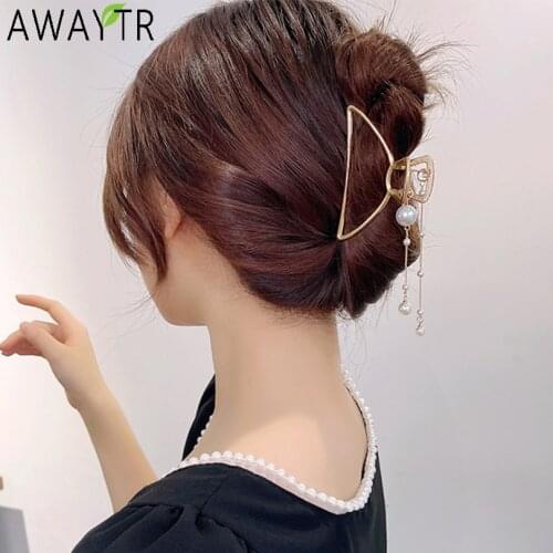 New Women Vintage Pearl Barrettes Tassel Geometric Hollow Metal Hair Claws Bow Hair Decorate Headband Fashion Hair Accessories