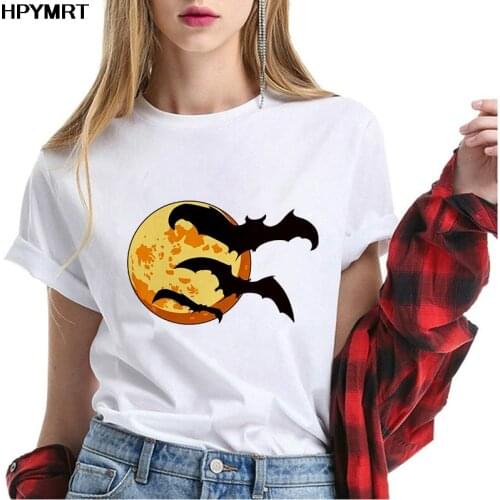 T Shirt Women Bat Printed Tops Fashion Tee Shirts Halloween Style T-shirt Cartoon Graphic Harajuku Casual Tshirt Female Clothing