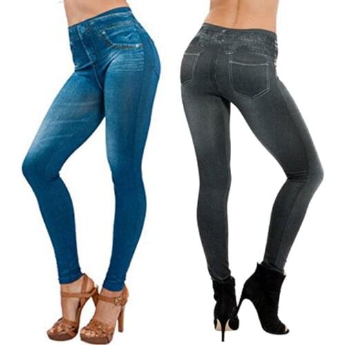 Women Sexy Push Up Seamless High Waist Warm Jeans Leggings Women Spring Elastic Faux Denim Jeggings Pants Leggins Mujer#f35