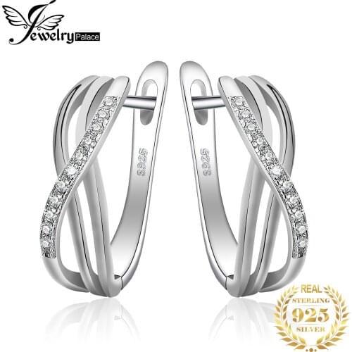 JewelryPalace Infinity Love Knot 925 Sterling Silver Clip Earrings Fashion Cubic Zirconia Wedding Bridal Huggie Earrings Women