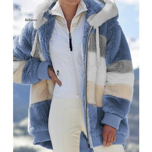 Plus Size 5Xl Womens Winter Coat Oversized Korean Fashion Casual Stitching Plaid Clothes Hooded Zipper Ladies Lamb Hair Coat