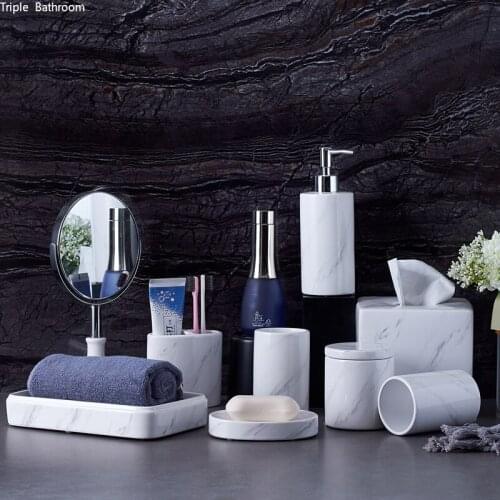 1 Set Marbling Ceramics Bathroom Supplies Light Luxury Style Toothbrush Cup Shampoo Lotion Bottle Soap Box Wash Five Piece Set