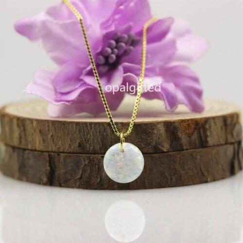 1pc/lot)Free Shipping Fashion op17 white Fire Opal round cabochon Necklace jewelry 10mm Synthetic Opal with loop gold Necklace