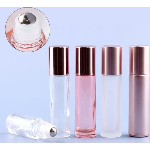 10ML Pink/Rose Gold/Transparent Thick Glass Roll On Essential Oil Empty Parfum Bottles Roller Ball Travel Use Necessaries