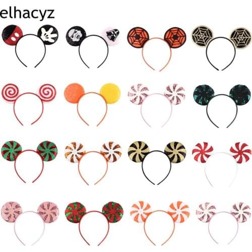 10pcs/lot Lollipop 3.3'' Sequin Mouse Ears Headband Festival Candy Hairband Women Party Headwear Girls Kids DIY Hair Accessories