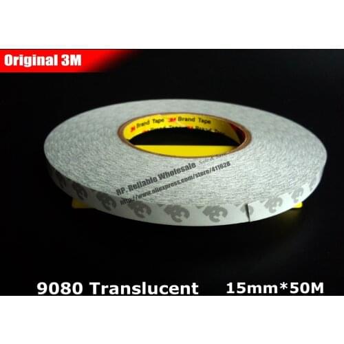 15mm * 50 Meter) 3M 9080 Semitransparent Double Sided Adhesive Tape, Wide USE for LED Light, Car Auto Control Panel Phone LCD