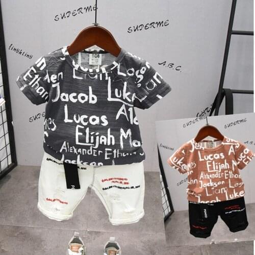 2021 2pcs Summer Baby Boy Children Causal Cartoon Printing Suit Tops + Short Boys Clothes Kids Clothes sets 2-7