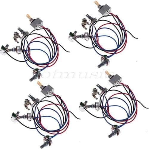 4Pcs Wiring Harness 2V2T 3 Way Box Toggle Switch Jack 4-500K Pot For Electric Guitar Replacement