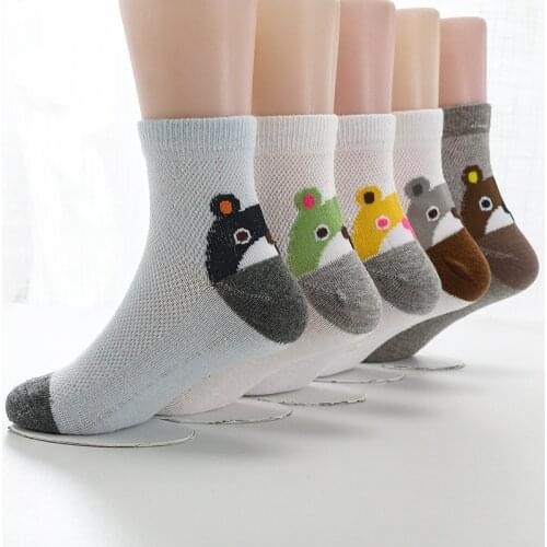 5 Pairs/ Lot Spring,Summer Children Socks Cartoon Bear Mesh Style Boys & Girls Socks Boat Socks For 2-15 Year