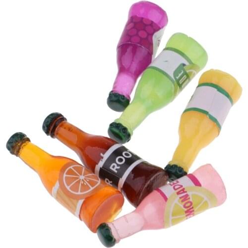 6pcs 1/12 Dollhouse Miniature Dining Room Food Accessories Resin Soft Drink Bottles