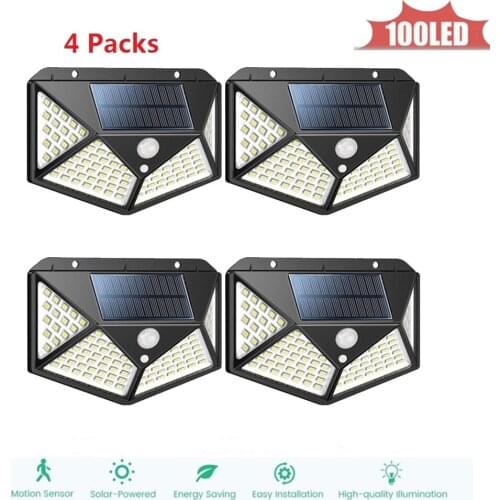 100LED Super Bright Solar Lamp Motion Sensor Security Lights Wireless Waterproof Flexible Wall Lights 4 sided 270°lighting scope
