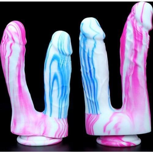 Big Penis Double Realistic Dildo with Suction Cup Soft Silicone Stimulate Cock Men Anal Sex Toys Masturbator for Women Couple
