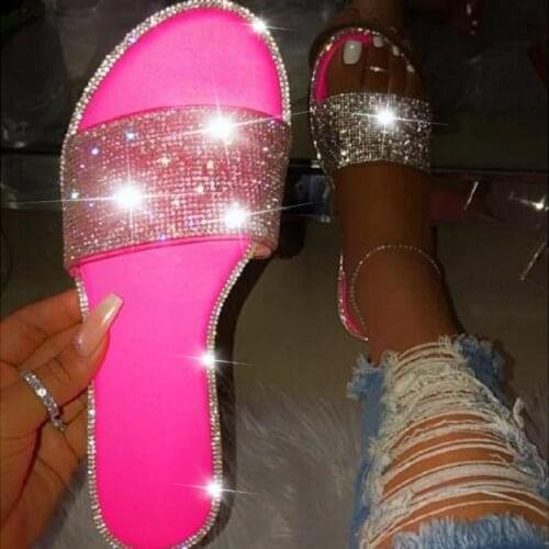 Summer Shoes Woman Rhinestone Sandals For Women 2021 Bling Slippers Flat Ladies Beach Sandles Designer Slides fashion Sandels