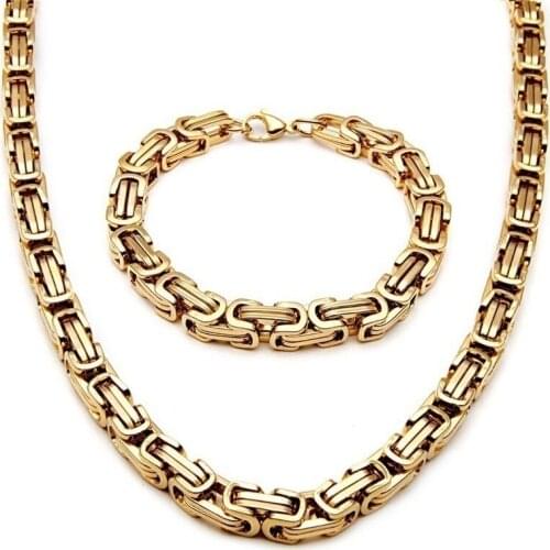 Hip Hop Chain Bracelet Necklace Set 3 Colors Locomotive Chain For Men Fashion Punk Imperial Chain Jewelry Set