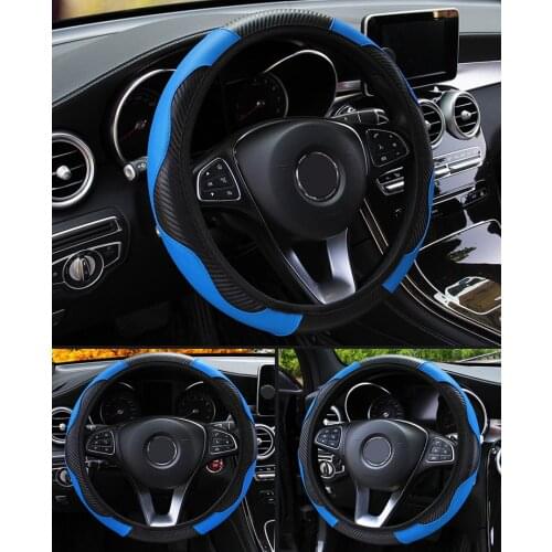 Car Steering Wheel Cover Breathable Anti Slip PU Leather Steering Covers Suitable 37-38cm Auto Decoration Carbon Fiber