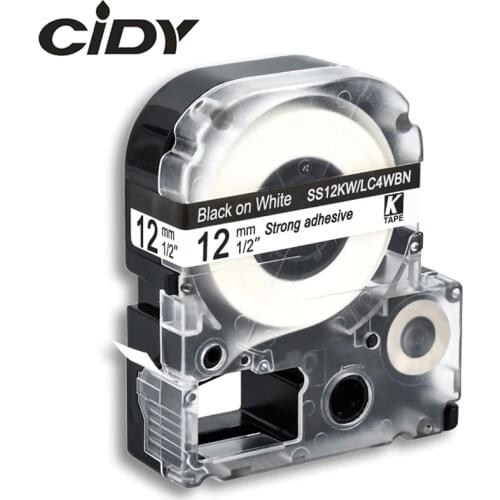 CIDY 12mm Black on White SS12KW / LC-4WBN9 LC-4WBN LC4WBN compatible label tape SC12YW for kingjim printer for LW300 LW400