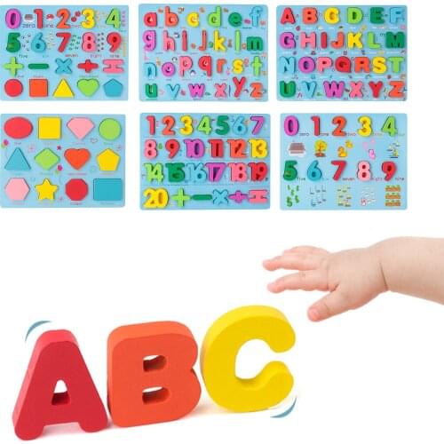 Wooden Number Alphabet Puzzles Matching Board Colorful Toys for The Morning