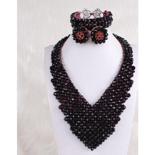 4UJewelry African Black Jewelry Set Crystal Beaded Handmade Jewellery Set For Women Wedding 2020 Free Shipping 3 Pcs Indian Set