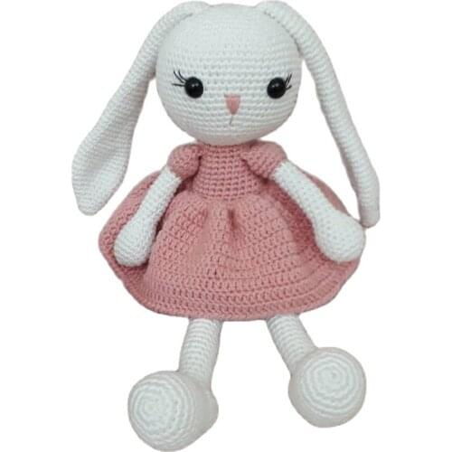 Amigurimi Long Ear Rabbit Female Child Baby Healthy Toy Sleeping Friend Cute Hand Handwork Crochet Knitted Green Dress Game