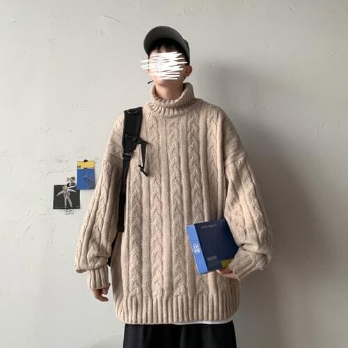 Mens Warm All-match Sweater 2020 Tureleneck Pullovers Knitted Sweaters Autumn Winter New Casual Korean Streetwear Clothing