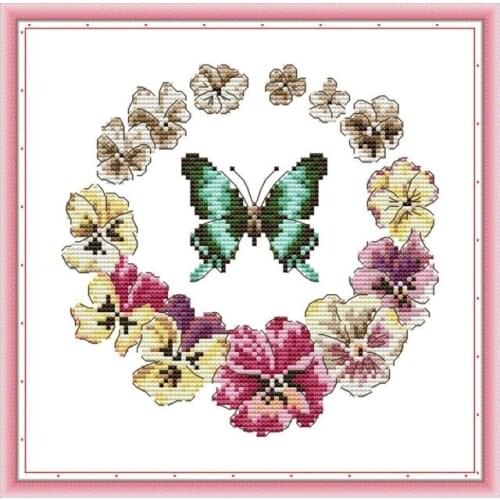 Joy Sunday Butterfly Wreath Patterns Stamped Cross-stitch Kit 11CT 14CT Printed Canvas Home for Needlework Embroidery Decoration
